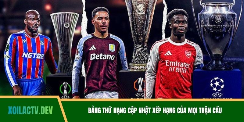 Bảng thứ hạng cập nhật xếp hạng của mọi trận cầu
